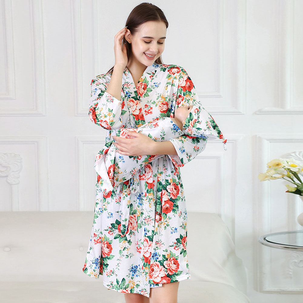 Mom Baby Floral Matching Set: Cozy Robe Swaddle