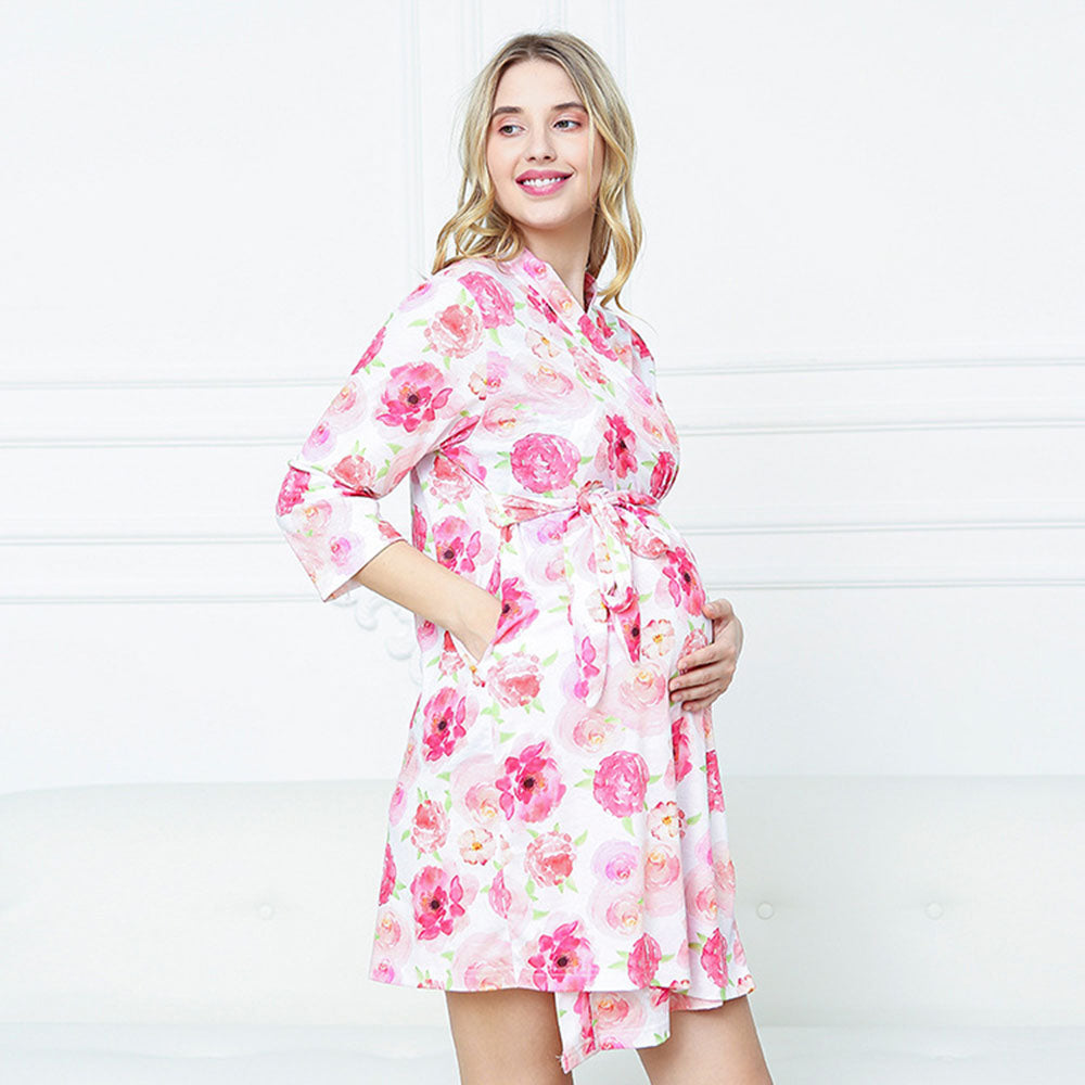 Matching Set Baby Swaddle & New Mom Robe  Soft Cotton Floral Print