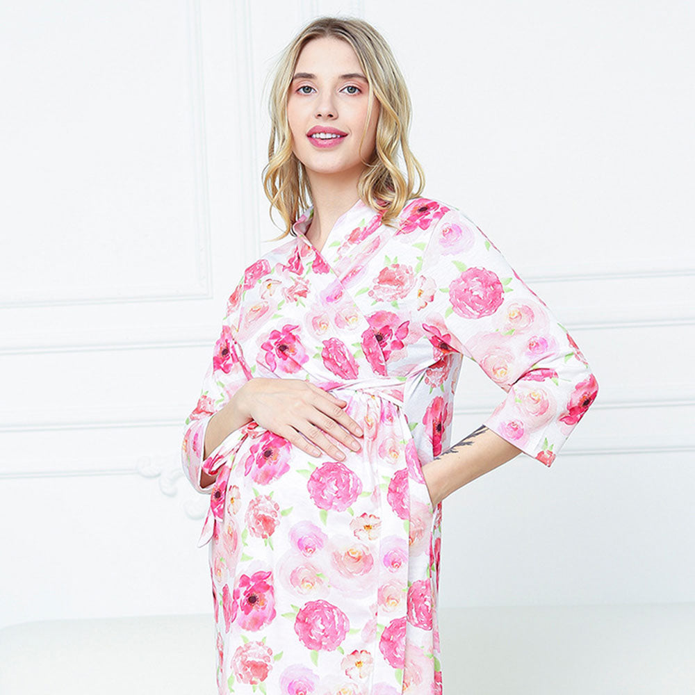 Matching Set Baby Swaddle & New Mom Robe  Soft Cotton Floral Print