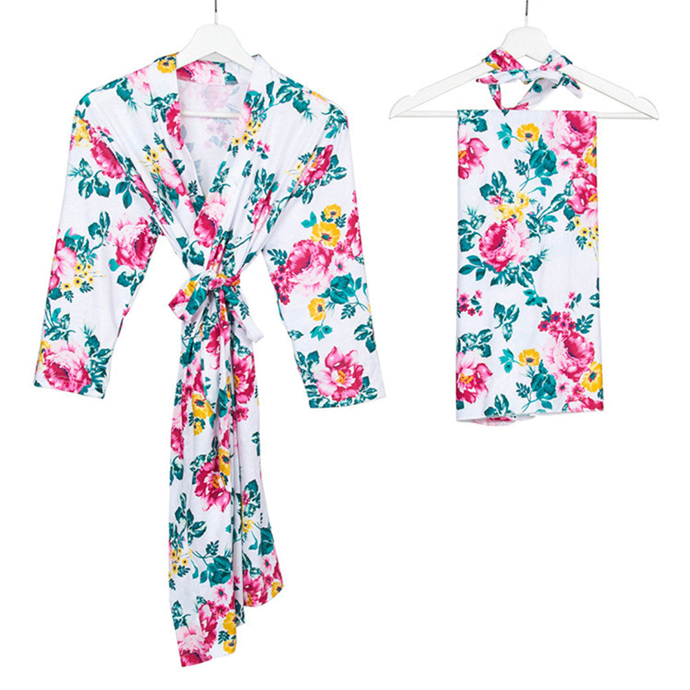 Mom Baby Matching Floral Set: Cozy Robe Swaddle