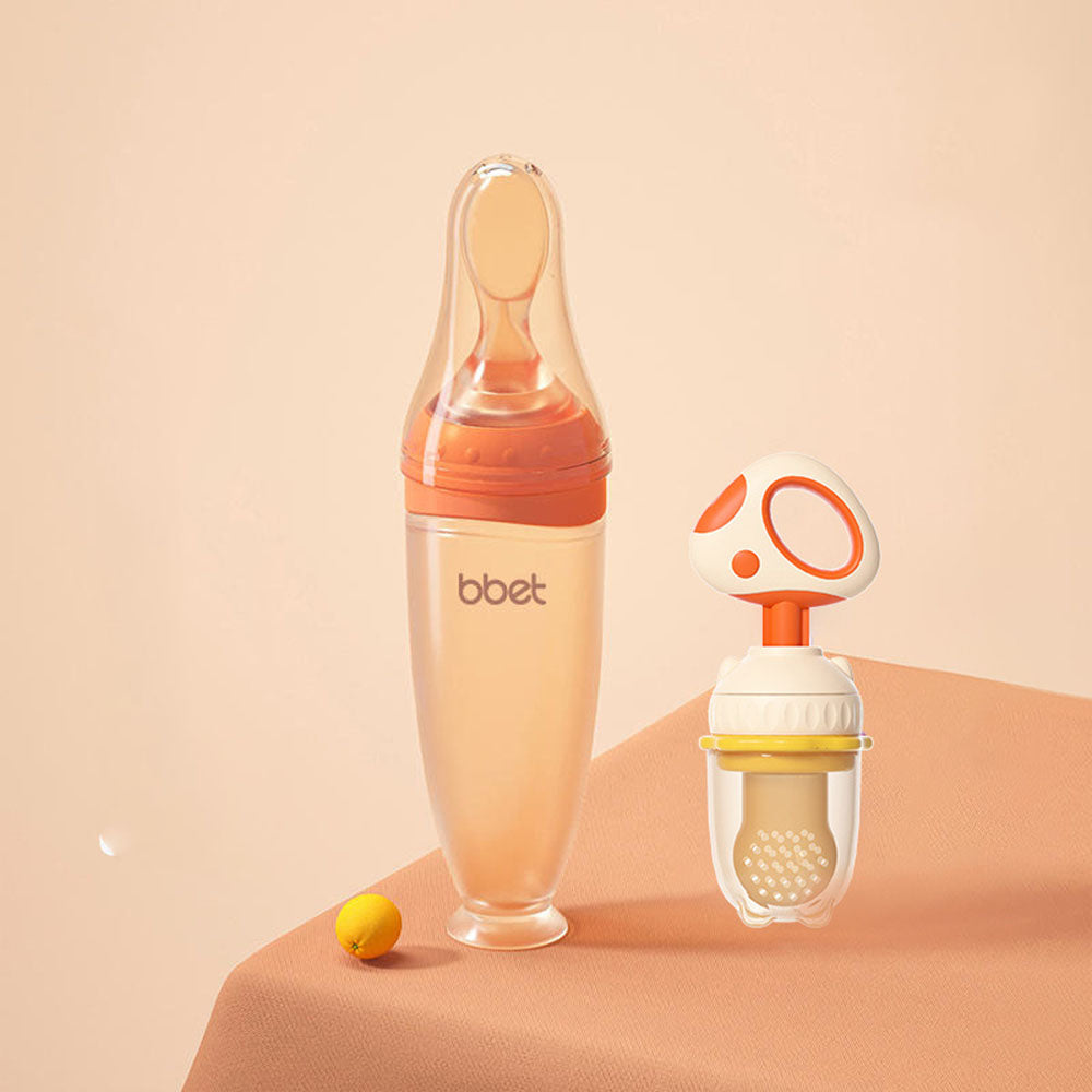 Baby silicone food feeder squeeze type anti-choking baby food spoon