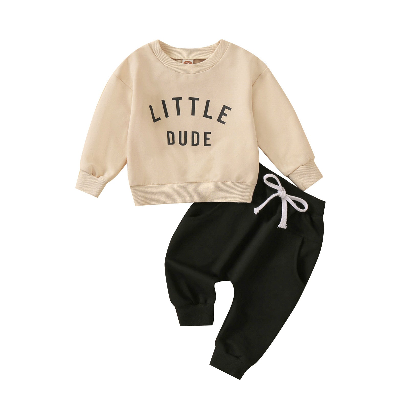 Children's Baby round neck letter print top solid color trousers two-piece set