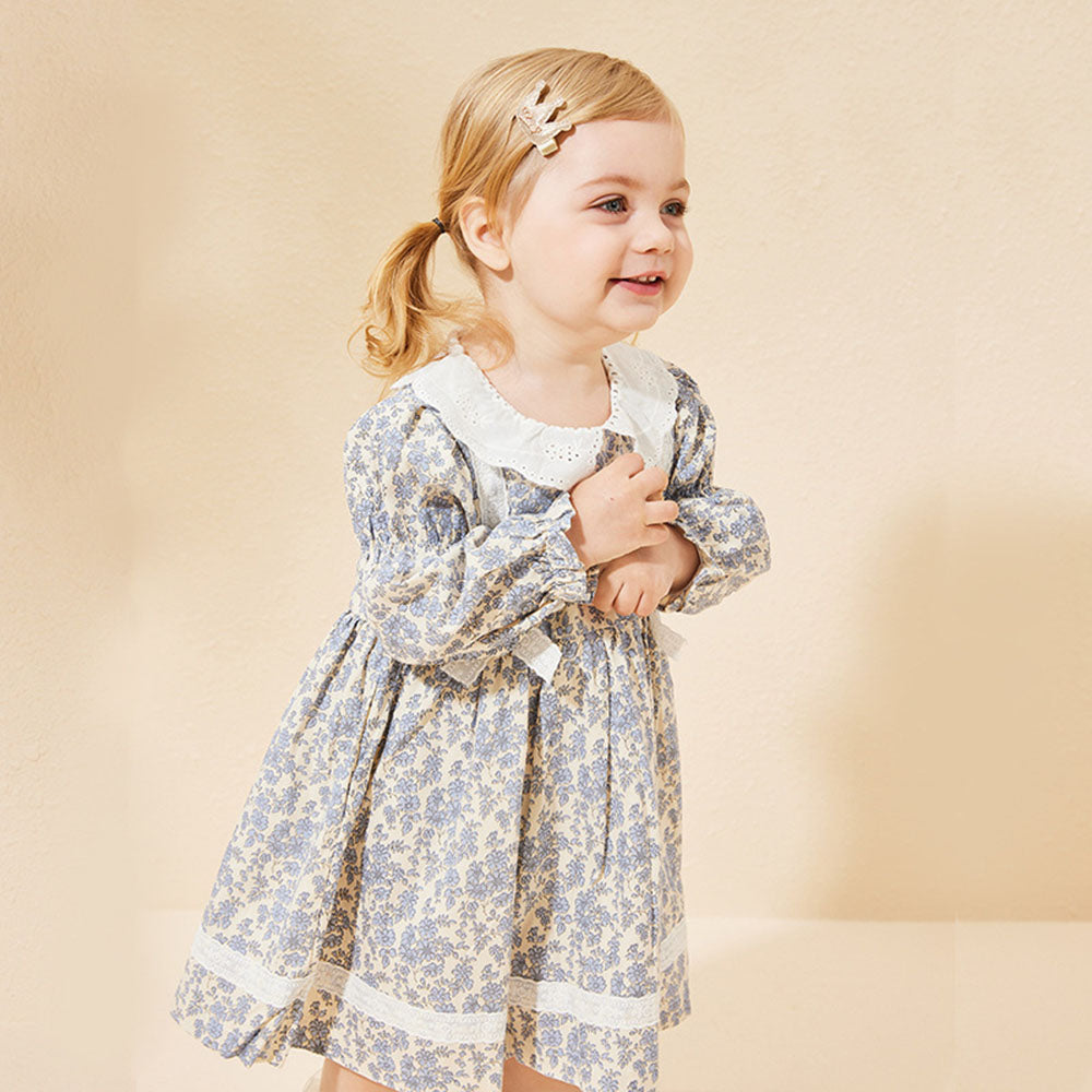 Baby children's dress for girls skirt floral long-sleeved princess dress lace bow