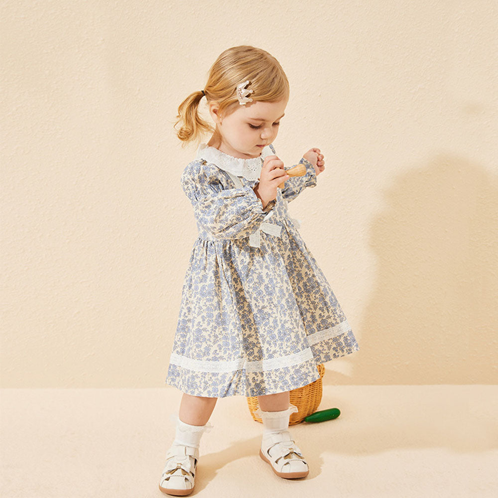 Baby children's dress for girls skirt floral long-sleeved princess dress lace bow