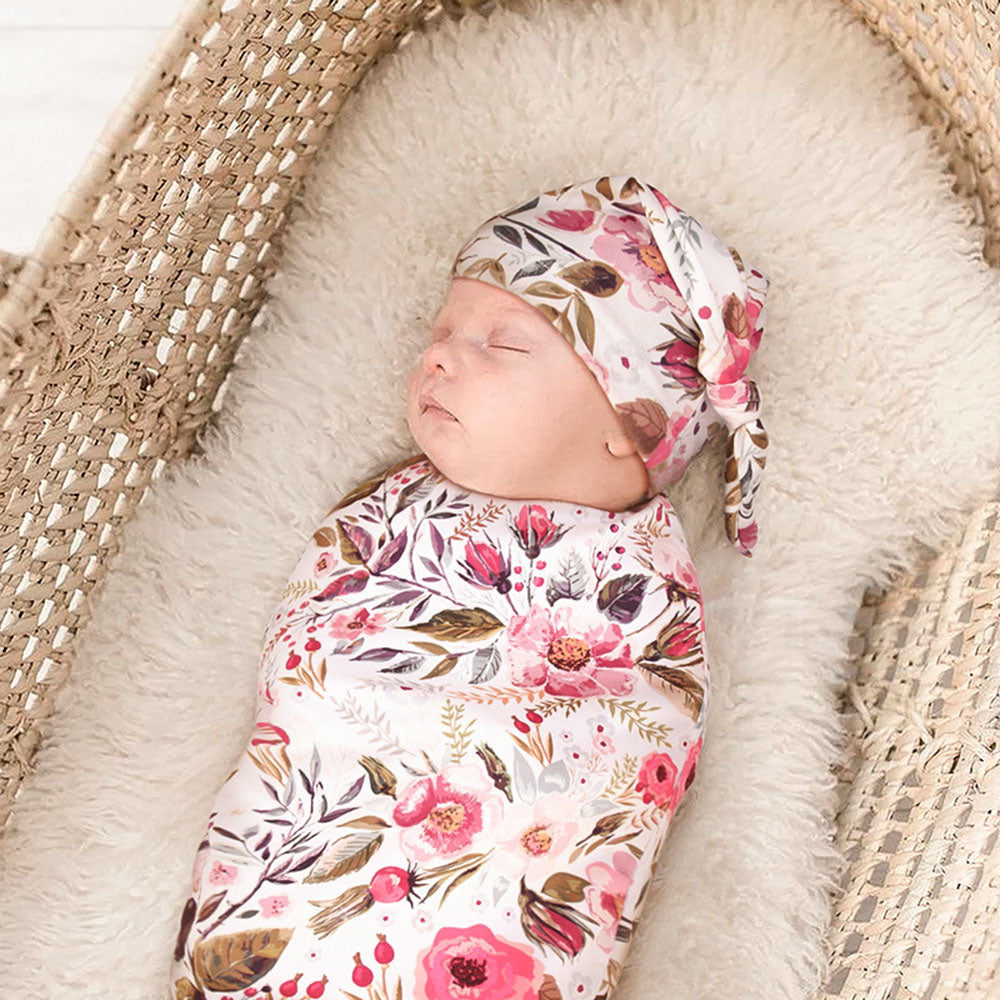 Floral Print Swaddle and Hat Set for Newborn Baby Photographers