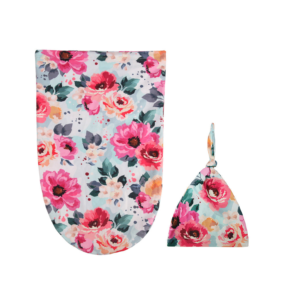 Floral Print Swaddle and Hat Set for Newborn Baby Photographers