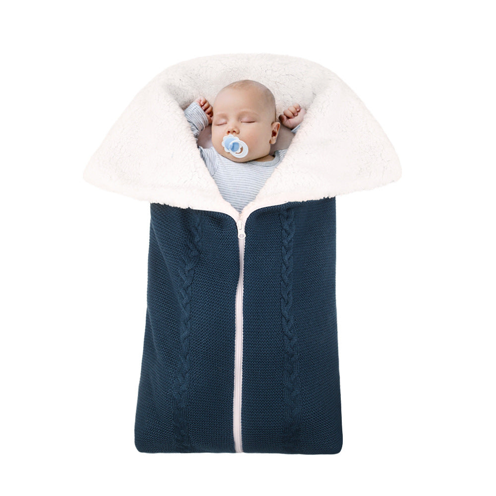Knitted plush baby sleeping bag swaddle stroller zipper Blanket Two-in-one