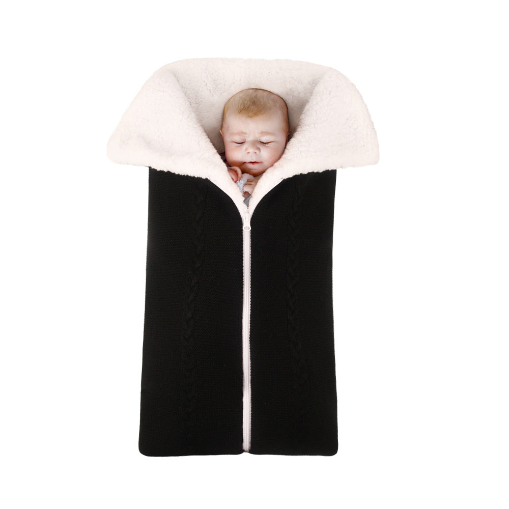 Knitted plush baby sleeping bag swaddle stroller zipper Blanket Two-in-one