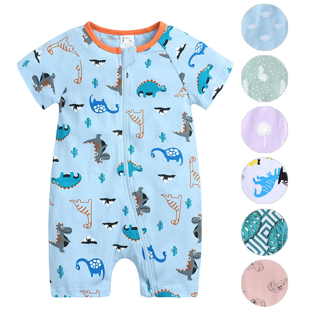 Summer baby romper cotton short-sleeved newborn double zipper