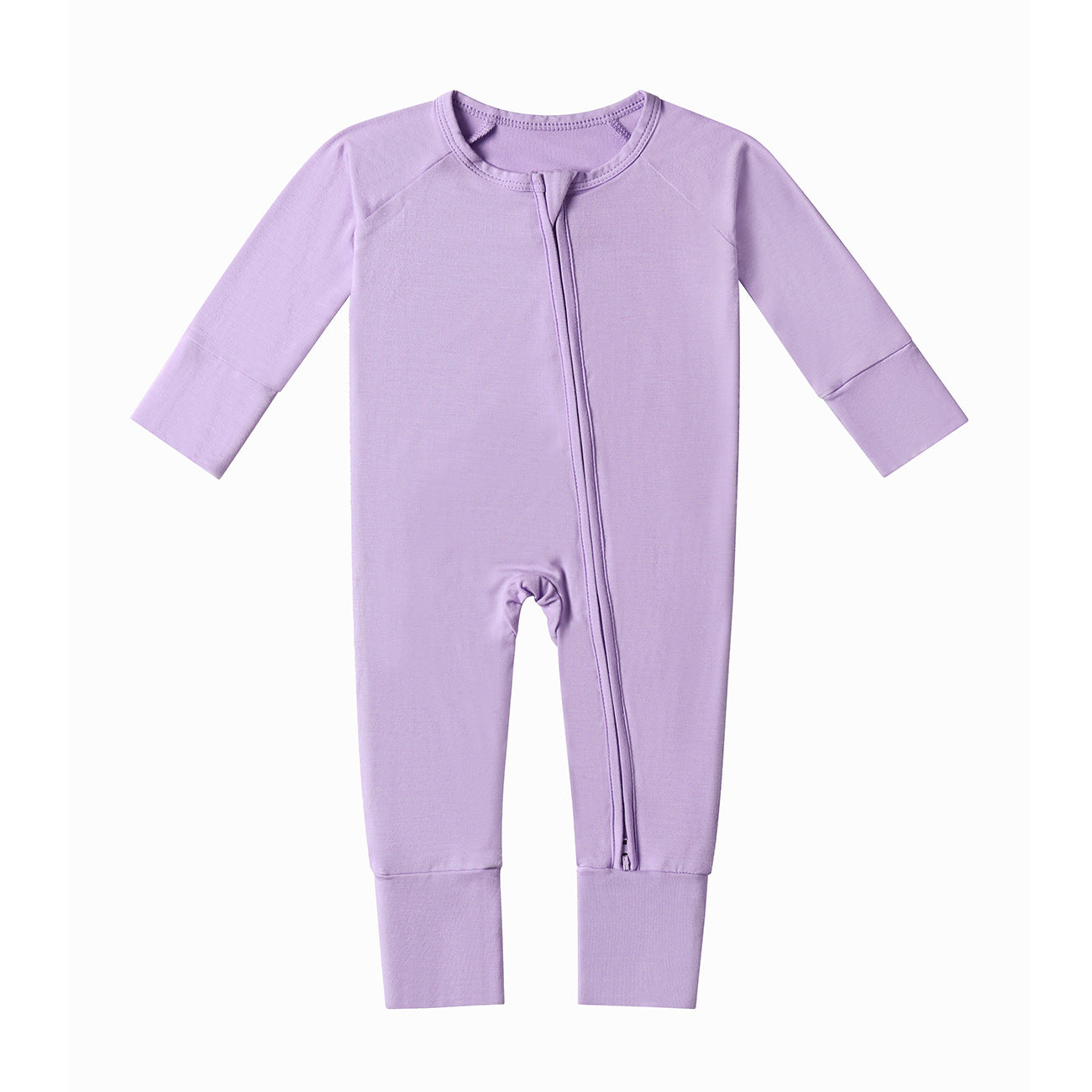 Bamboo Fiber Baby Long Sleeve Zipper Bodysuit Romper Solid Color For 0-24M