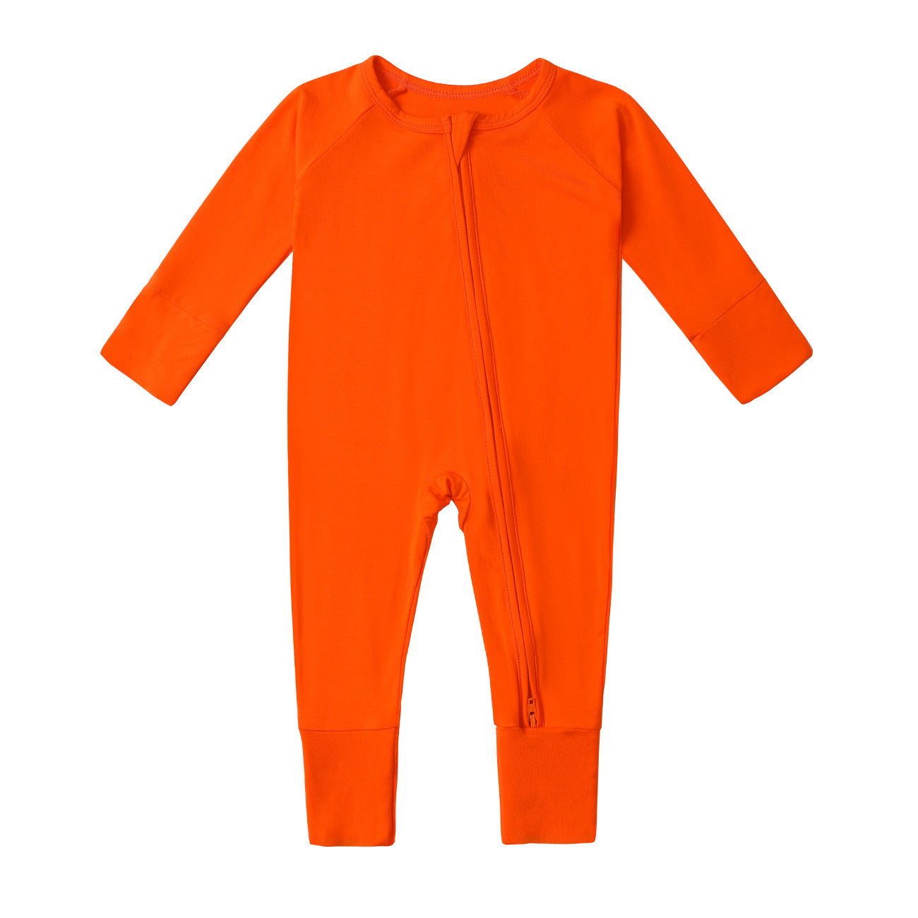 Bamboo Fiber Baby Long Sleeve Zipper Bodysuit Romper Solid Color For 0-24M