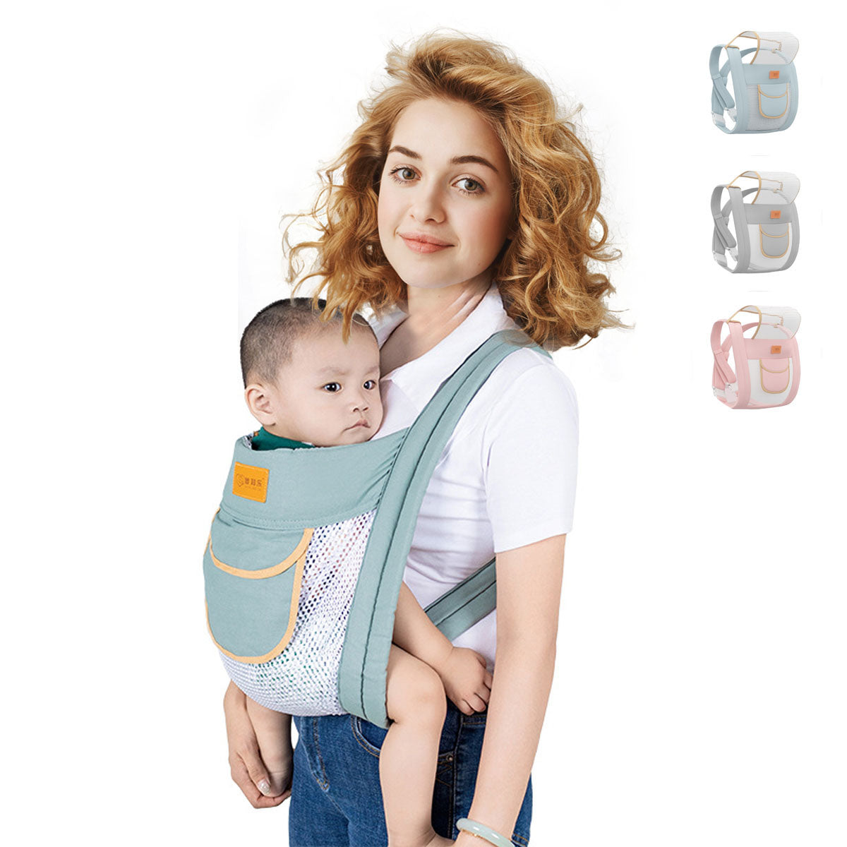 Baby Newborn Portable Sling Carrier Breathable Mesh Pocket Cross Straps Safety Sling with Foldable Hood