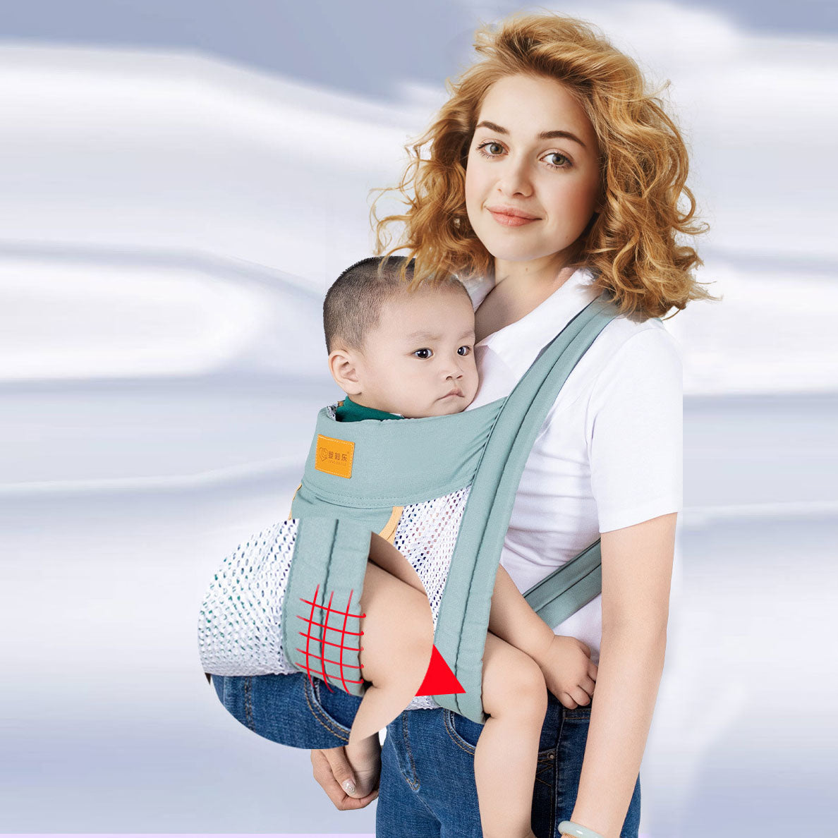 Baby Newborn Portable Sling Carrier Breathable Mesh Pocket Cross Straps Safety Sling with Foldable Hood