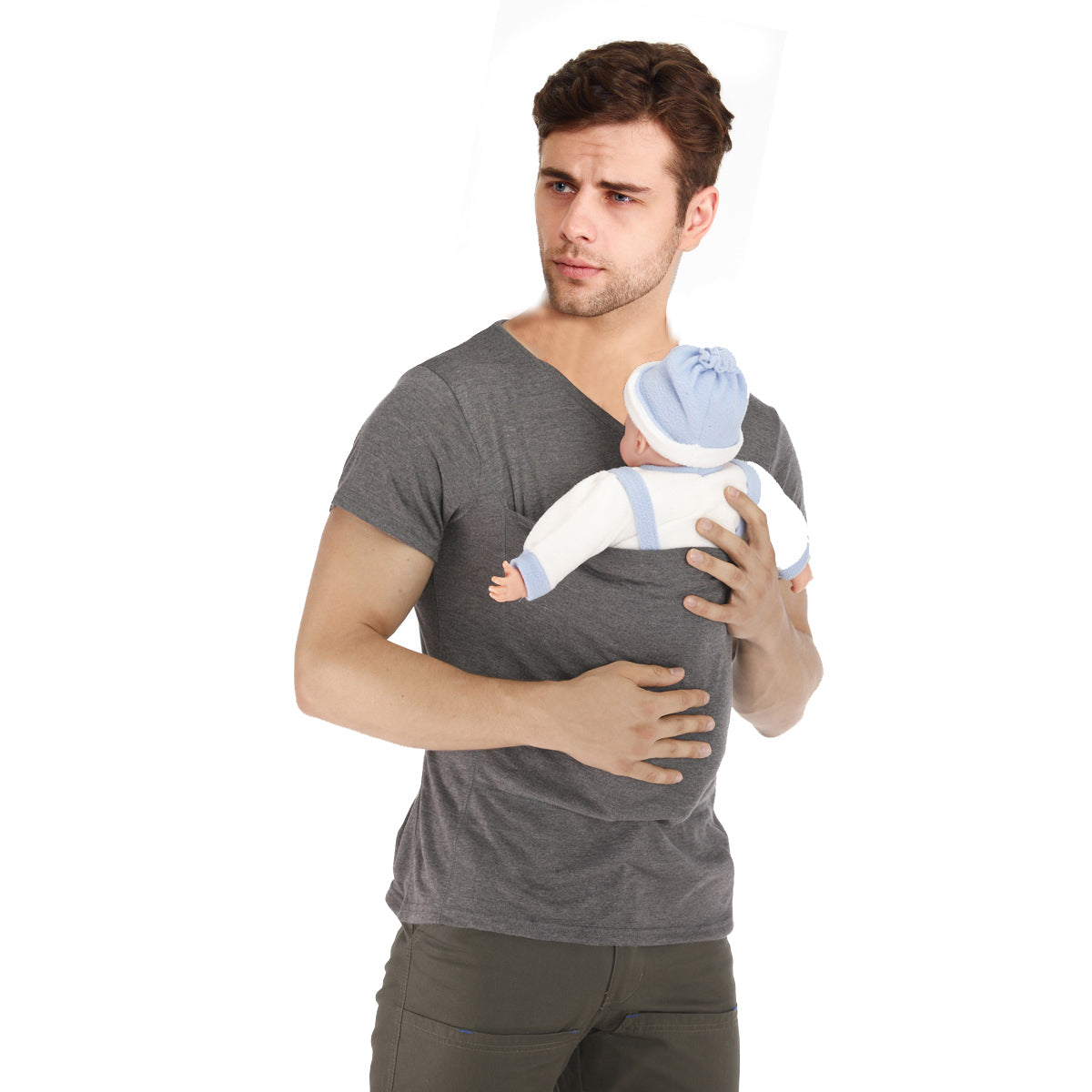 Kangaroo Mom Dad Pouch Baby Carrier Casual Style Round Neck T-Shirt