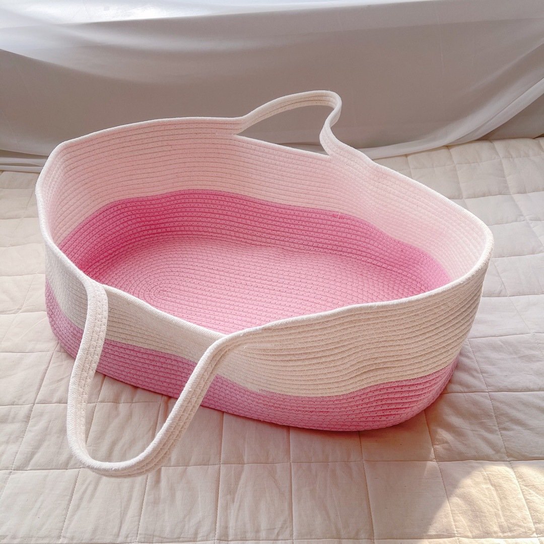 Portable Baby Moses Basket for Carrier Cotton Rope Woven Crib Newborn Sleeping Bed Cradle Bassinet Nursery Decor with Soft Pad & Pillow