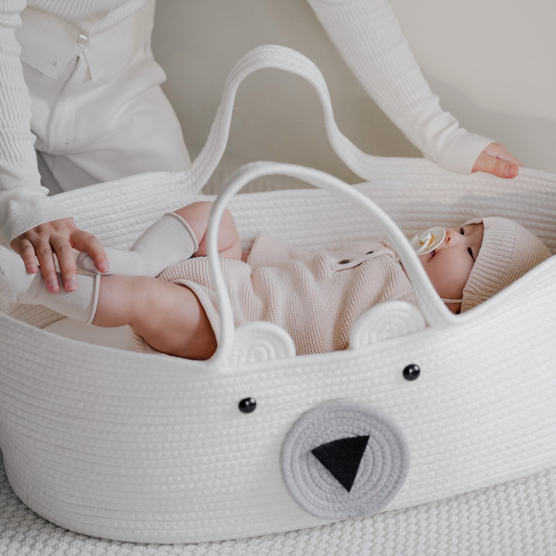 Portable Baby Moses Basket for Carrier Cotton Rope Woven Crib Newborn Sleeping Bed Cradle Bassinet Nursery Decor with Soft Pad & Pillow