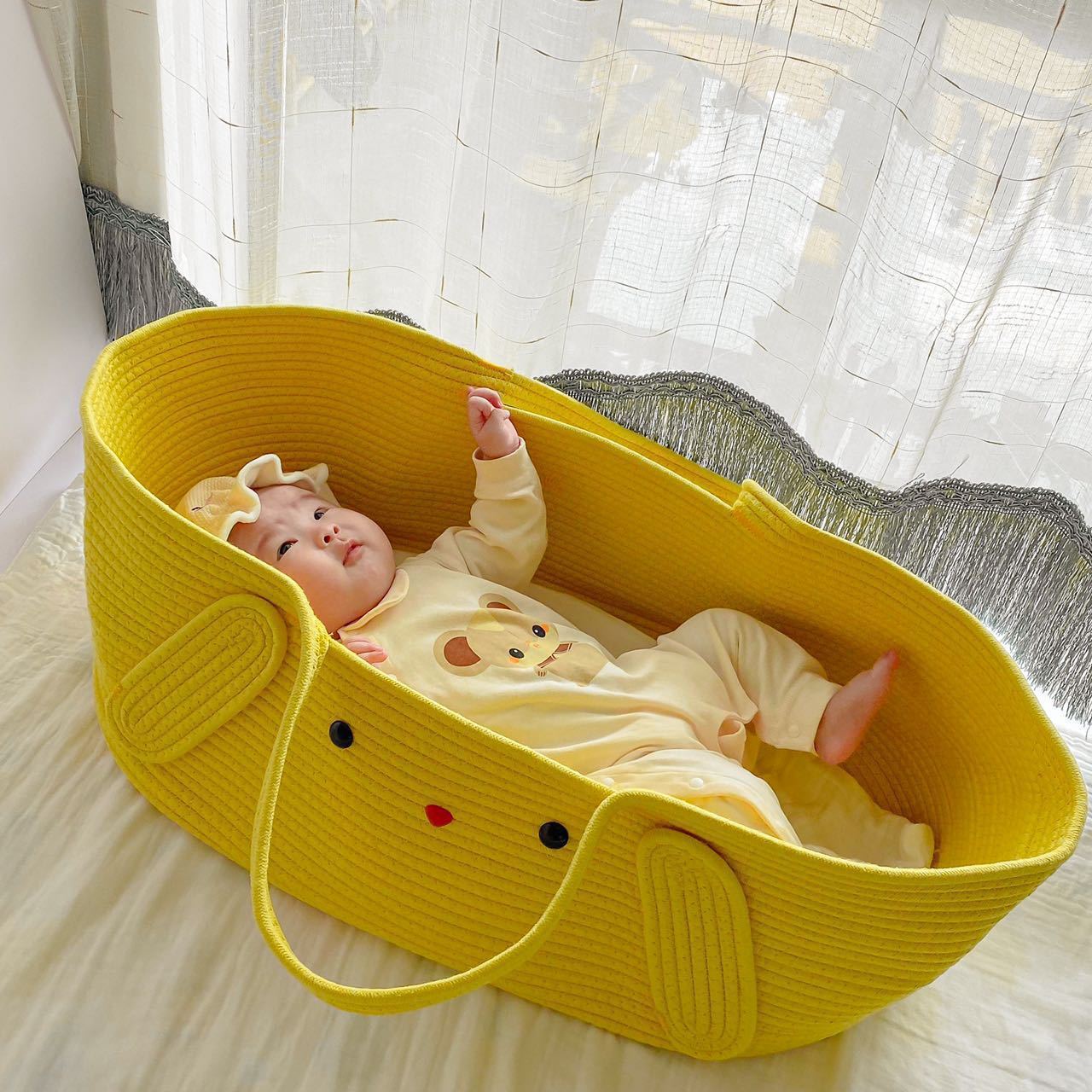 Portable Baby Moses Basket for Carrier Cotton Rope Woven Crib Newborn Sleeping Bed Cradle Bassinet Nursery Decor with Soft Pad & Pillow