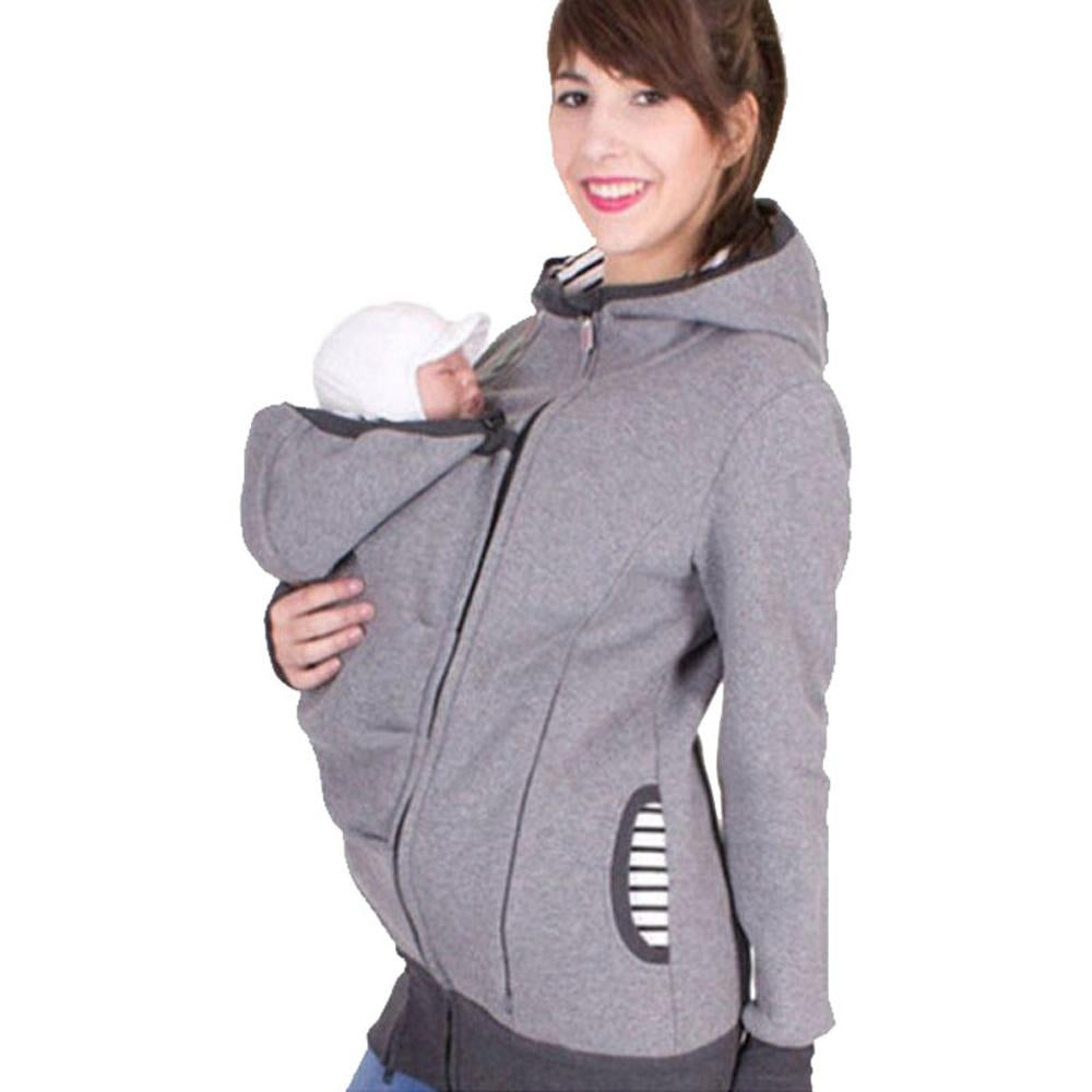 Kangaroo Pouch Hoodie Baby Pocket Carrier Mother Sweatshirt Pullover Fleece Jacket