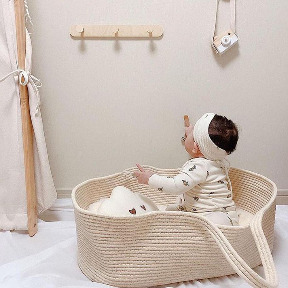 Portable Baby Moses Basket for Carrier Cotton Rope Woven Crib Newborn Sleeping Bed Cradle Bassinet Nursery Decor with Soft Pad & Pillow